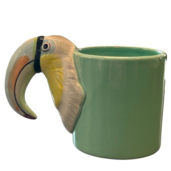 VTN 90s Aqua tropical Toucan bird mug beak  as handle retro maximalist kitschy - Picture 3 of 6